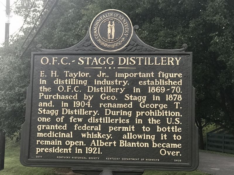 O.F.C.Stagg Distillery Marker (Side A) image. Click for full size.