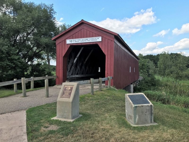 "The Old Covered Bridge" Marker & the Zumbrota Covered Bridge image. Click for full size.