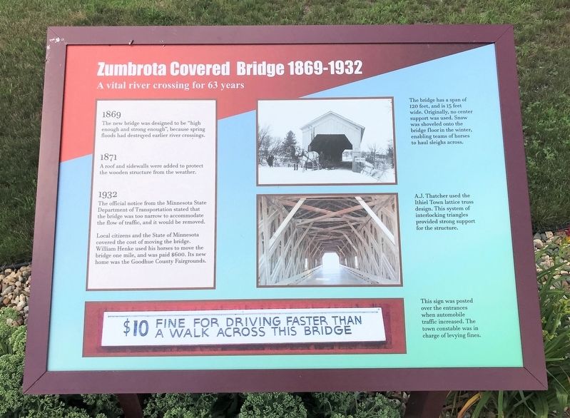 Zumbrota Covered Bridge 1869-1932 Marker image. Click for full size.