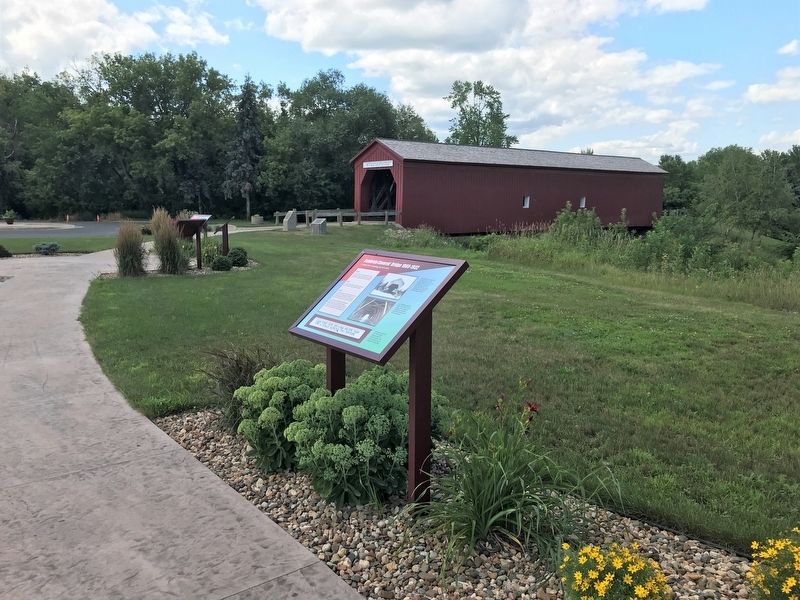 Zumbrota Covered Bridge 1869-1932 Marker, from the east. Click for full size. Zumbrota Covered Bridge 1869-1932 Marker, from the east image. Click for full size.
