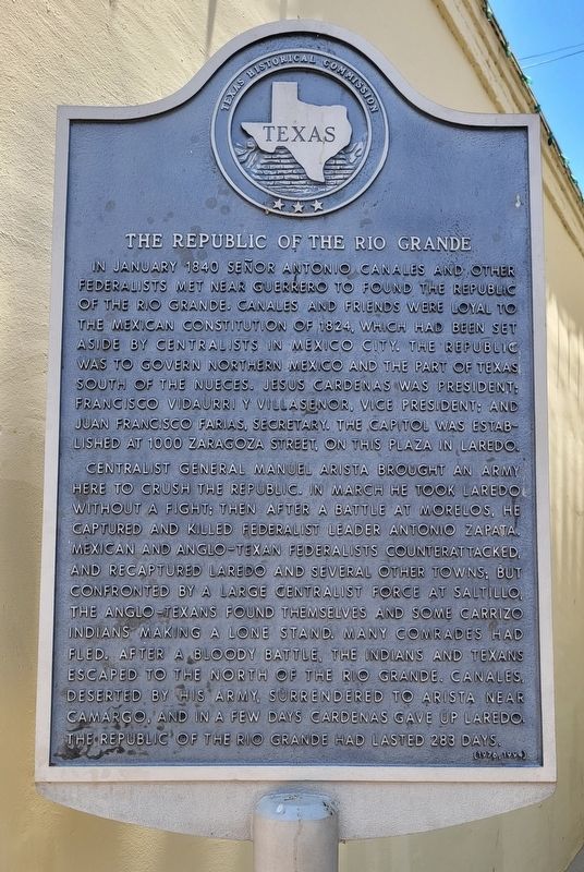 The Republic of the Rio Grande Marker. Click for full size. The Republic of the Rio Grande Marker image. Click for full size.