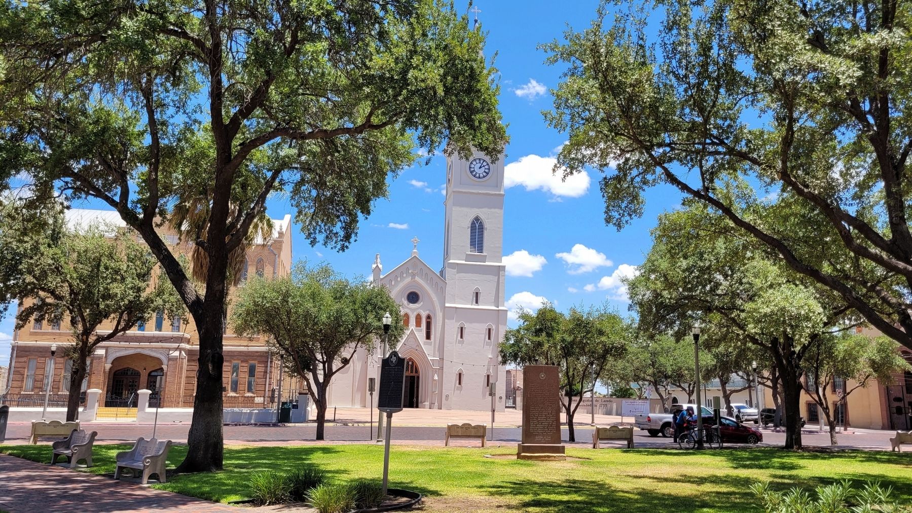 The view of the Laredo Election Riot, 1886 Marker in the San Agustνn Plaza. Click for full size. The view of the Laredo Election Riot, 1886 Marker in the San Agustνn Plaza image. Click for full size.