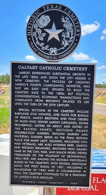 Calvary Catholic Cemetery Marker. Click for full size. Calvary Catholic Cemetery Marker image. Click for full size.