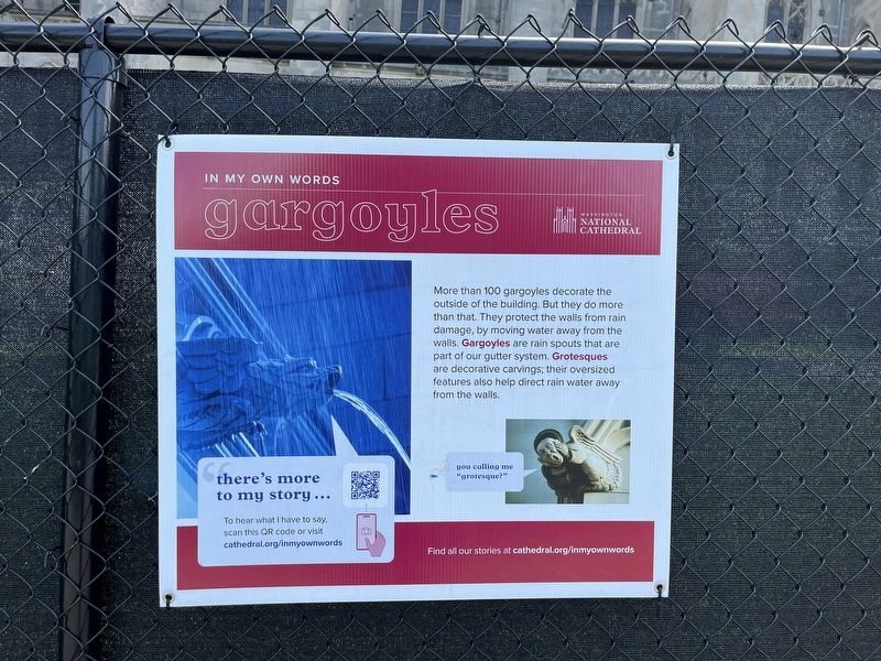 Nearby signage about gargoyles and grotesques image. Click for full size.
