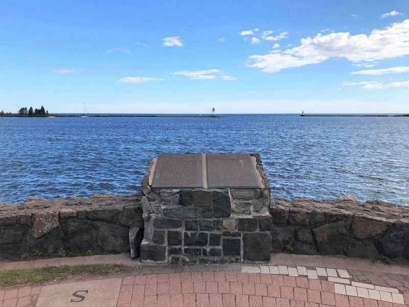 The Grand Marais Harbor Marker <i>(left)</i>, from the north image. Click for full size.
