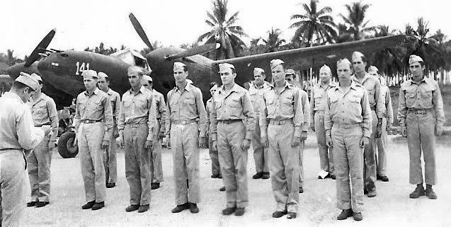 Pilots of the 339th Fighter Squadron with Lockheed P-38G Lightning, Guadalcanal, 1943. (USAF) image. Click for full size.