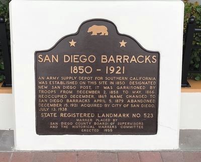 San Diego Barracks Marker. Click for full size. San Diego Barracks Marker image. Click for full size.