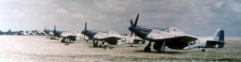 P-51 Mustangs, including (HO-A, nicknamed "Millie", of the 352nd Fighter Group image. Click for full size.