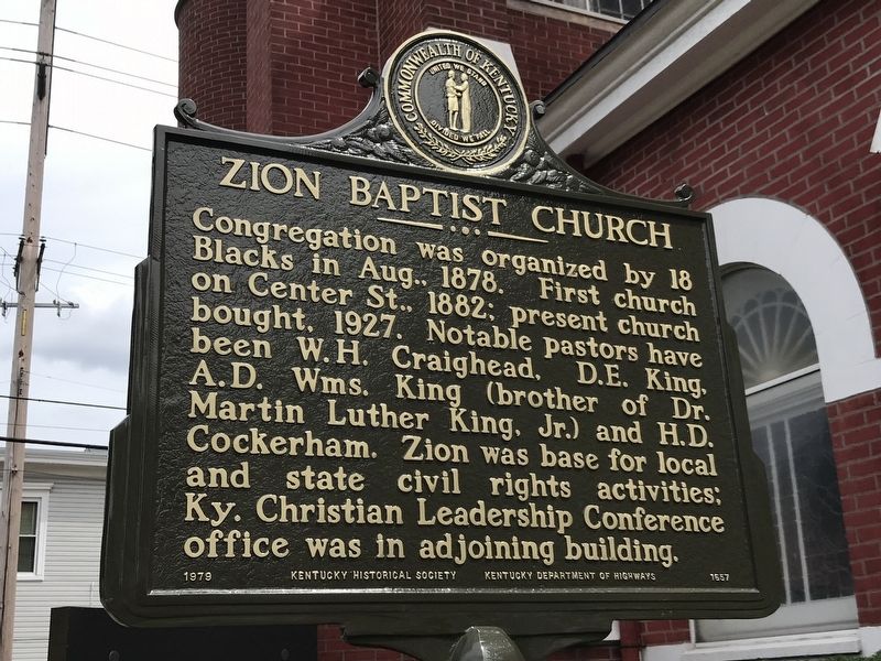 Zion Baptist Church Marker image. Click for full size.