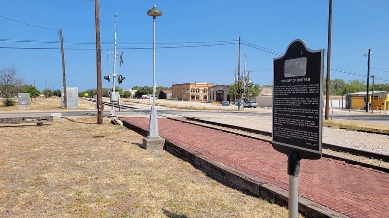 The view of the City of Bertram Marker from the train depot image. Click for full size.