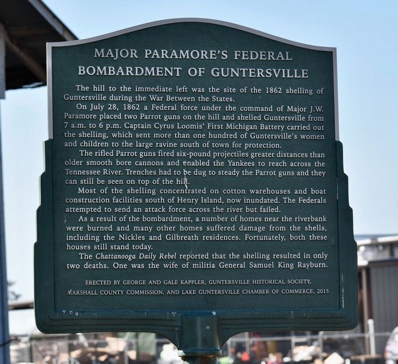 Major Paramore's Federal Bombardment of Guntersville Marker. Click for full size. Major Paramore's Federal Bombardment of Guntersville Marker image. Click for full size.