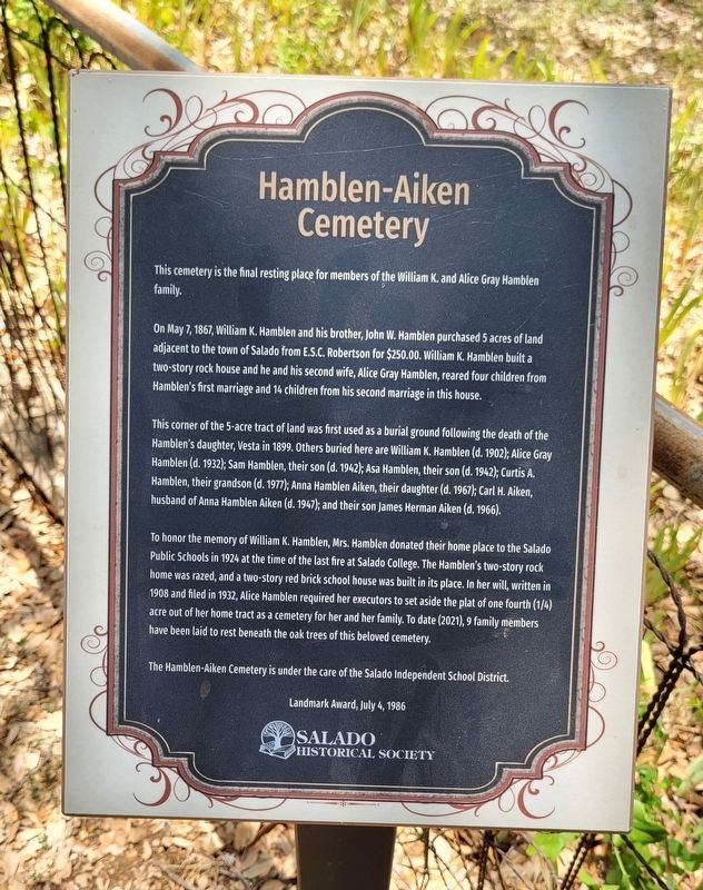 Hamblen-Aiken Cemetery Marker image. Click for full size.