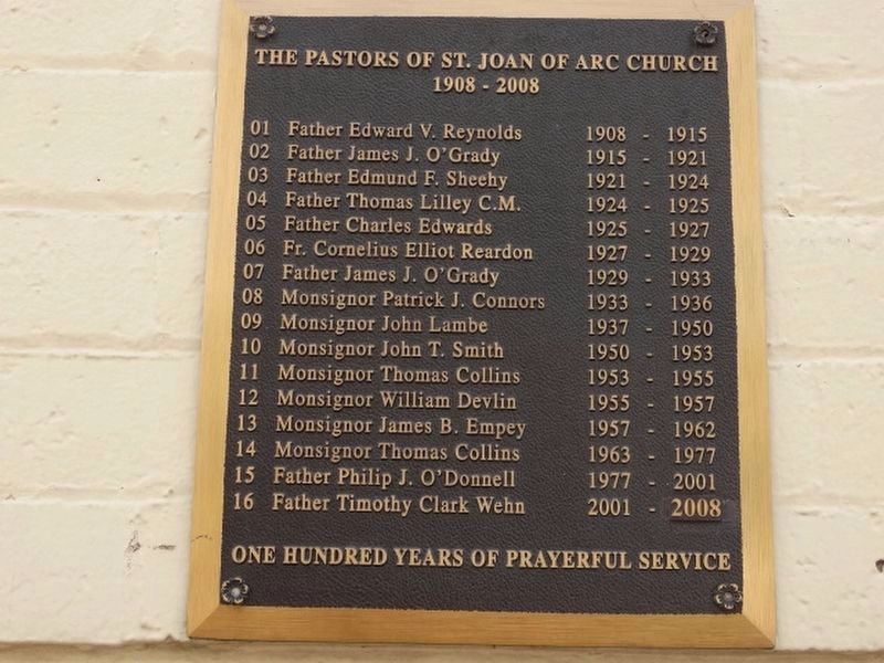 The Pastors of St. Joan of Arc Church 1908 - 2008 image. Click for full size.