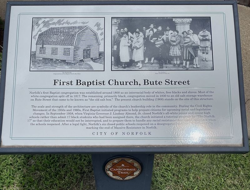 First Baptist Church, Bute Street Marker. Click for full size. First Baptist Church, Bute Street Marker image. Click for full size.