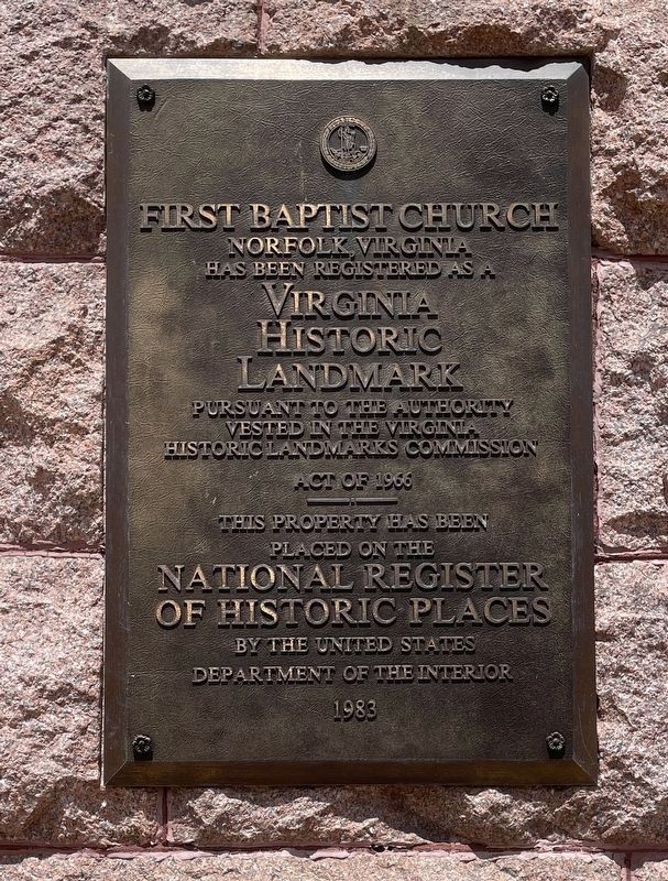 First Baptist Church Virginia Historic Landmark plaque image. Click for full size.