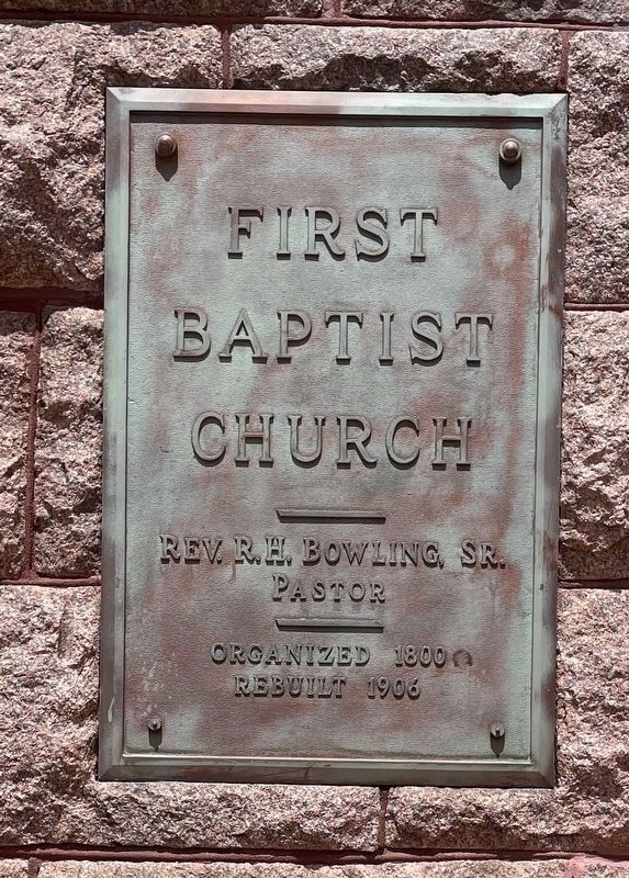 First Baptist Church plaque image. Click for full size.