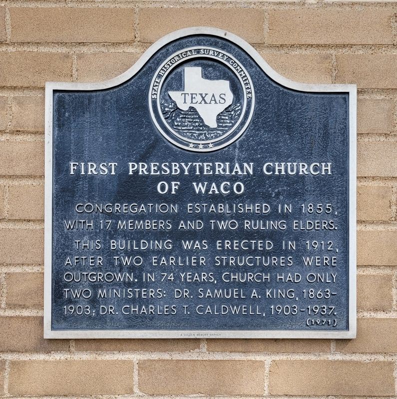 First Presbyterian Church of Waco Marker image. Click for full size.