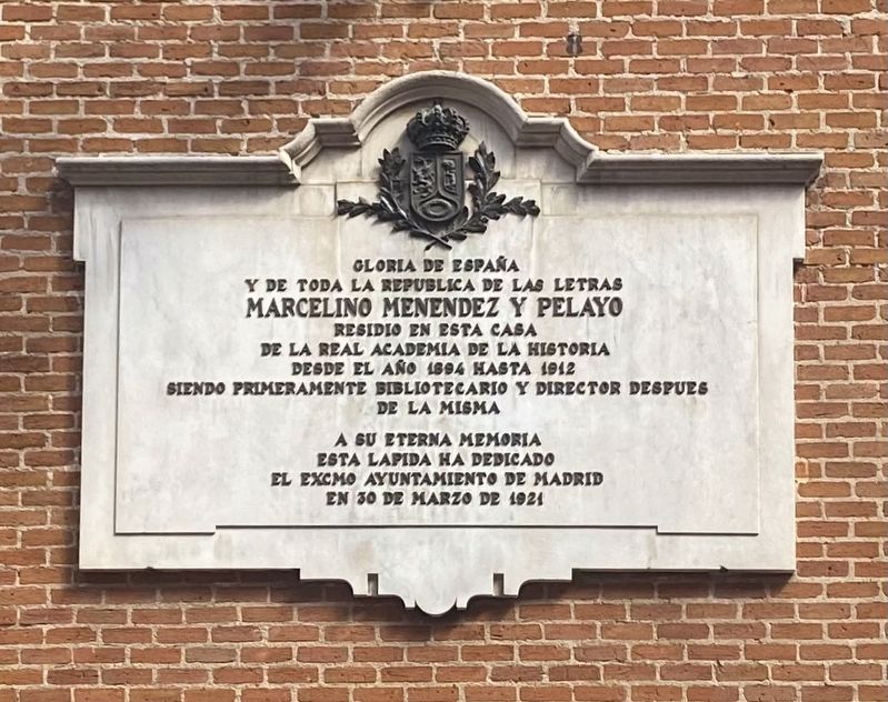 Marcelino Menendez y Pelayo Marker image. Click for full size.