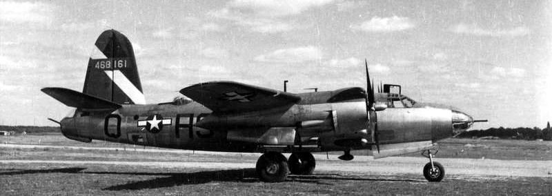 A B-26 Marauder (H9-Q, serial number 44-68161) of the 586th Bomb Squadron, 394th Bomb Group. image. Click for full size.