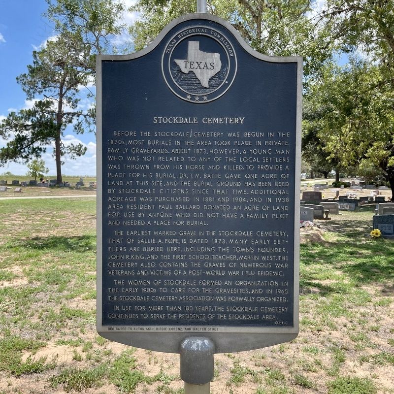 Stockdale Cemetery Texas Historical Marker image. Click for full size.