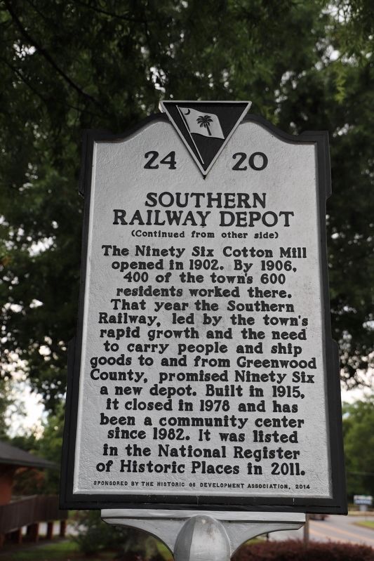 Southern Railway Depot Marker (back) image. Click for full size.