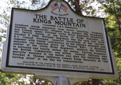 The Battle of Kings Mountain Marker. Click for full size. The Battle of Kings Mountain Marker image. Click for full size.