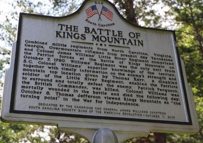 The Battle of Kings Mountain Marker image. Click for full size.