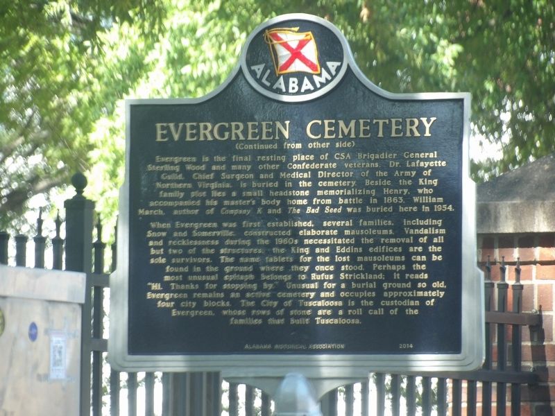Evergreen Cemetery Marker (side B) image. Click for full size.