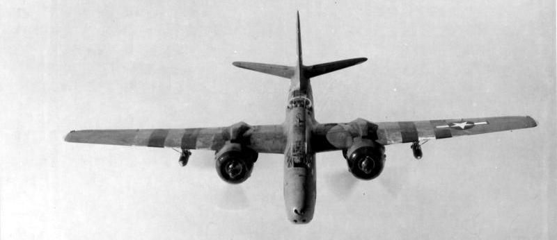 Douglas A-20 attached to the 410th Bomb Group, enroute to a mission over enemy territory in Europe. image. Click for full size.