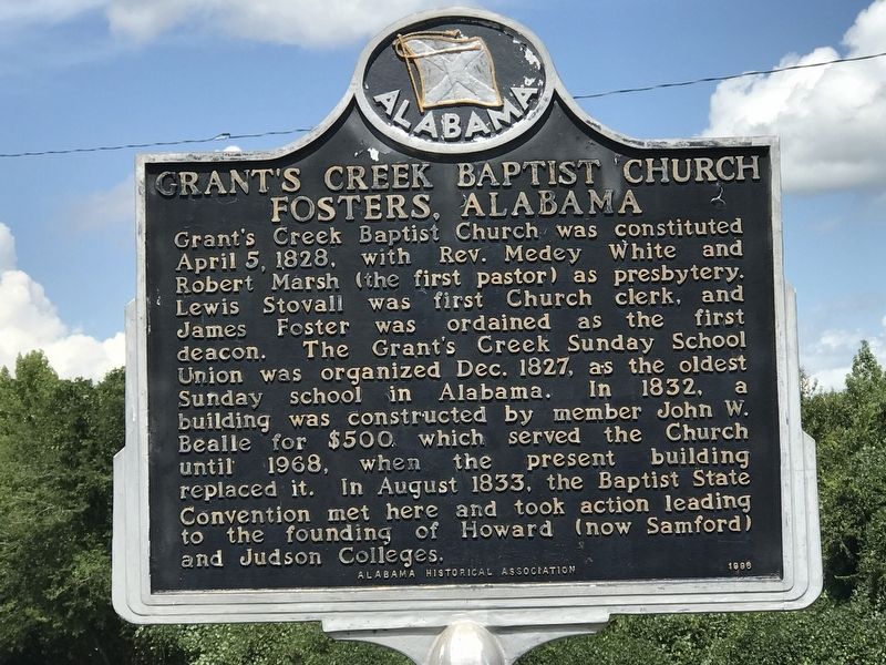 Grant's Creek Baptist Church / Fosters, Alabama Marker (side A) image. Click for full size.