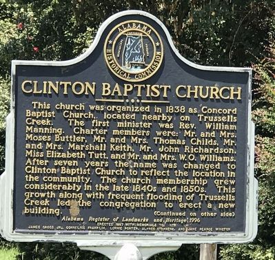 Clinton Baptist Church Marker (side A) image. Click for full size.