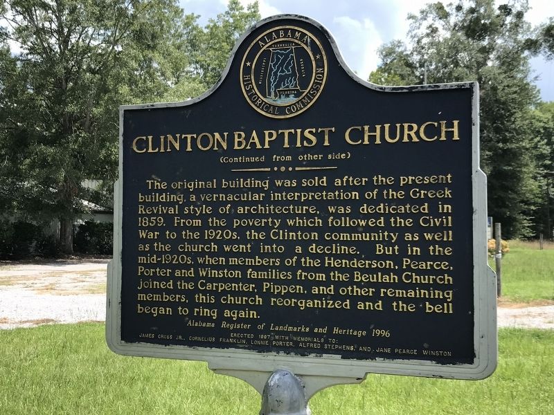 Clinton Baptist Church Marker (side B) image. Click for full size.