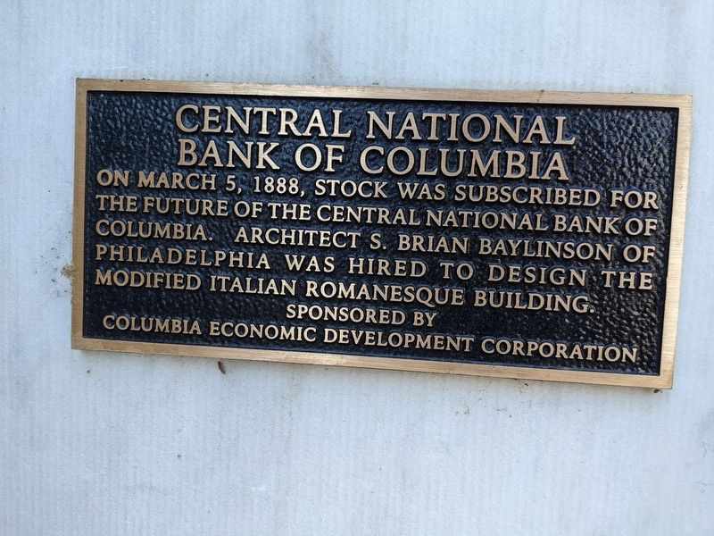 Central National Bank of Columbia Marker image. Click for full size.