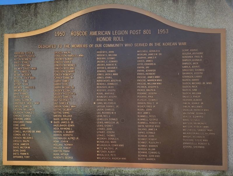 Roscoe American Legion Post 801 Honor Roll Marker image. Click for full size.
