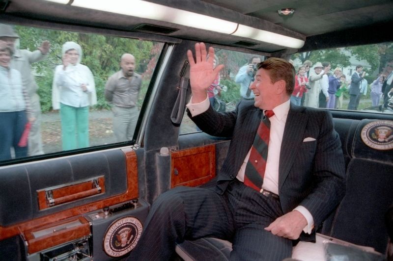 <i>President Ronald Reagan Waving from a Limousine in Fairfield Connecticut</i> image. Click for full size.