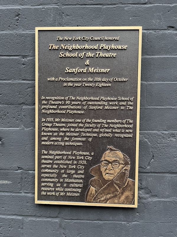 The Neighborhood Playhouse School of the Theatre & Sanford Meisner Marker image. Click for full size.