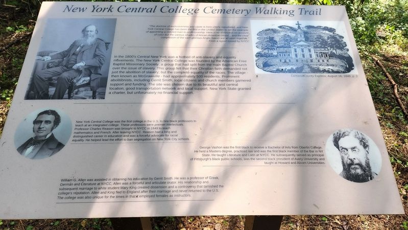 New York Central College Cemetery Walking Trail sign #2 image. Click for full size.