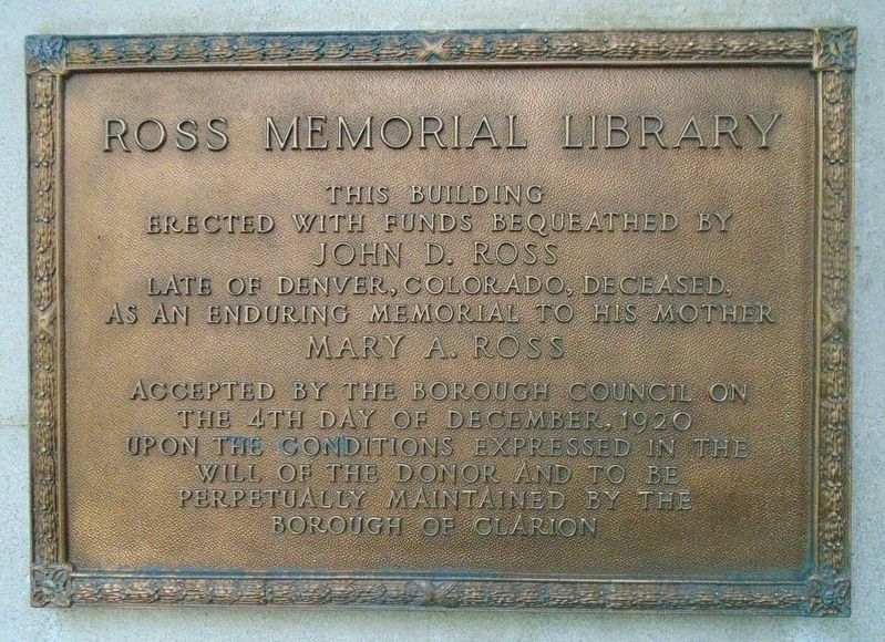 Mary A. Ross Memorial Library Marker image. Click for full size.
