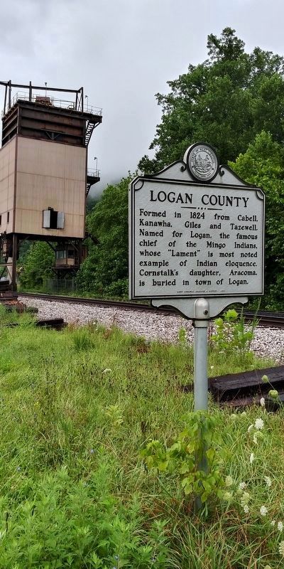 Logan County side of the marker. Note the Coal Building in the background. image. Click for full size.