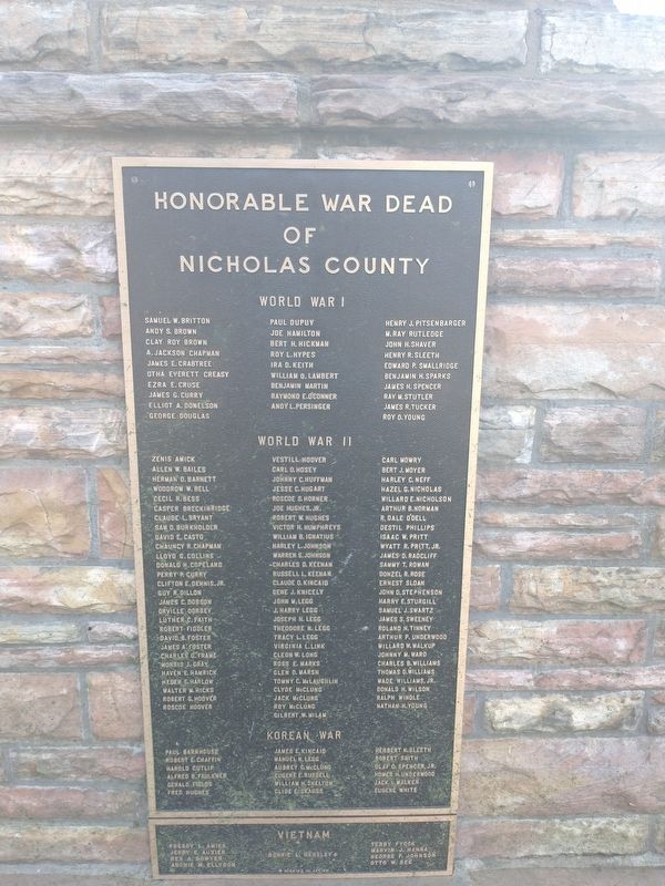 Honorable War Dead Of Nicholas County Marker image. Click for full size.