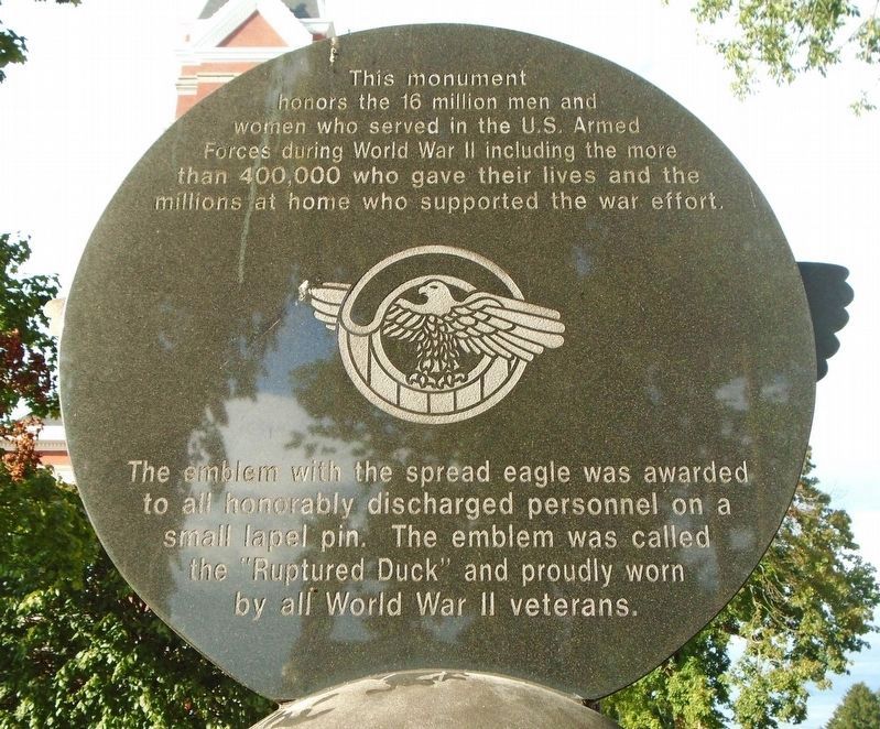 Clarion County Remembers World War II Monument "Ruptured Duck". Click for full size. Clarion County Remembers World War II Monument "Ruptured Duck" image. Click for full size.