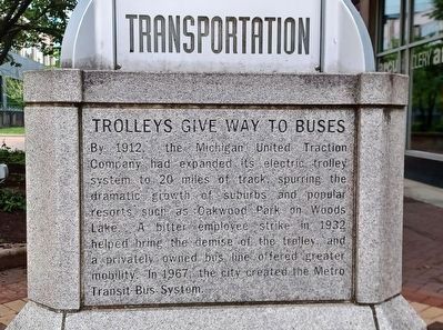 Transportation Marker � Trolleys Give Way to Buses image. Click for full size.