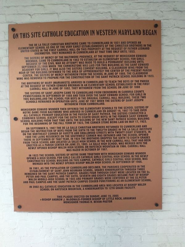 On This Site Catholic Education In Western Maryland Began Marker image. Click for full size.