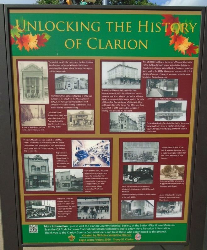 Welcome to Clarion, Est. 1841 Marker (Panel 2) image. Click for full size.