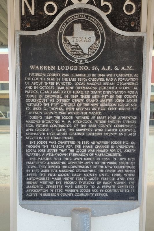 Warren Lodge No. 56, A.F. & A.M. Marker image. Click for full size.
