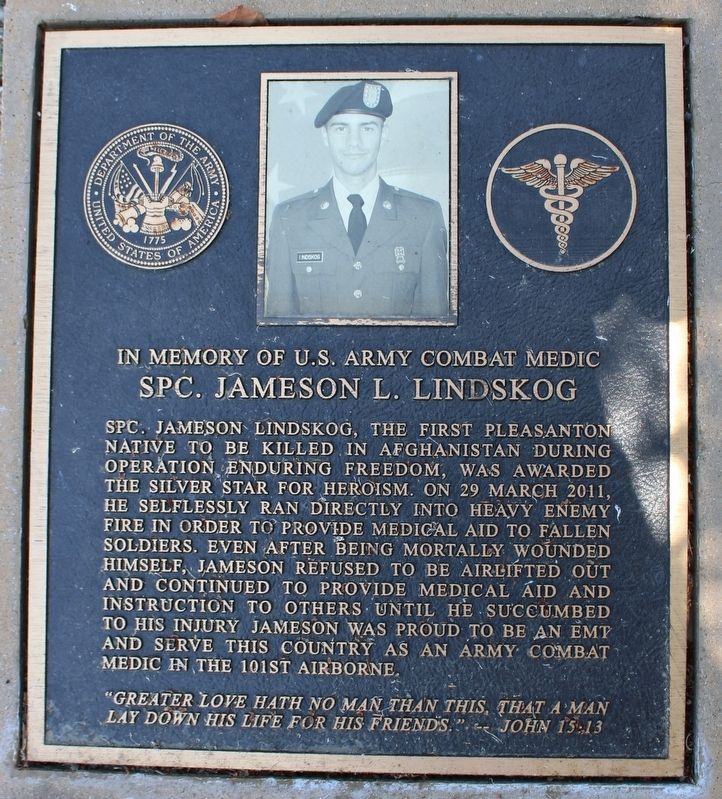 SPC. Jameson L. Lindskog Marker image. Click for full size.