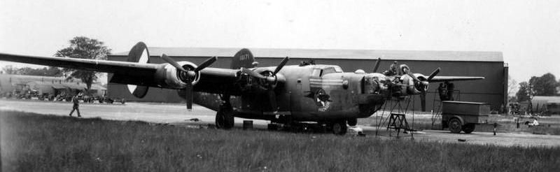 A B-24 Liberator (serial number 42-110171) nicknamed "The Prowler" of the 467th Bomb Group. image. Click for full size.