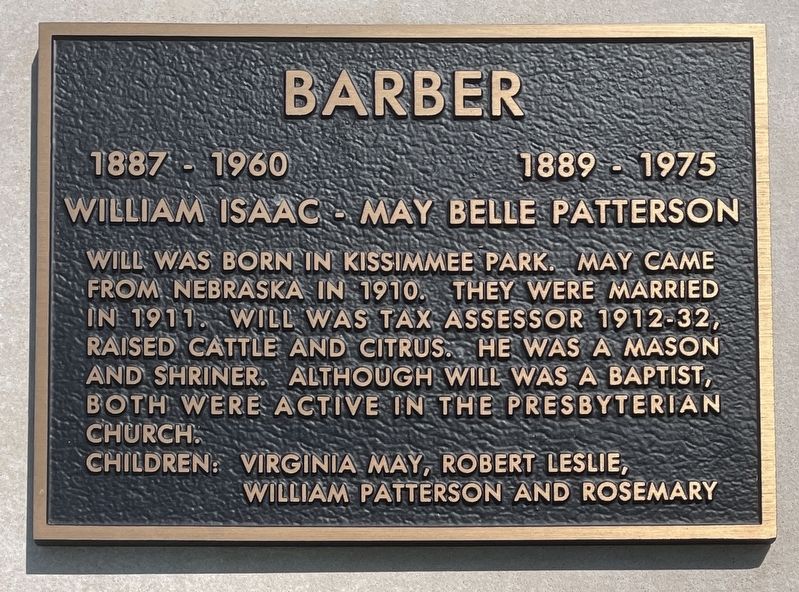 William Isaac and May Belle Patterson Barber Marker. Click for full size. William Isaac and May Belle Patterson Barber Marker image. Click for full size.