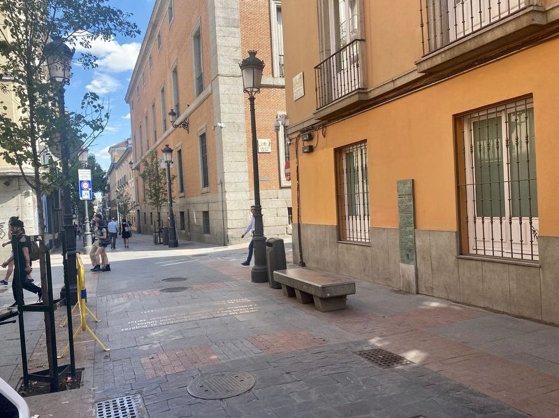 María de Zayas Sotomayor Marker - wide view, looking east on Calle de las Huertas. Click for full size. María de Zayas Sotomayor Marker - wide view, looking east on Calle de las Huertas image. Click for full size.