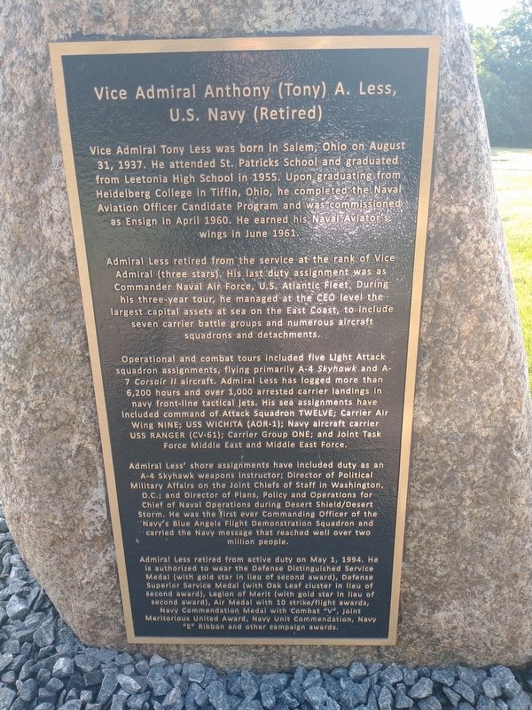 Vice Admiral Anthony (Tony) A. Less, U.S. Navy (Retired) Marker image. Click for full size.